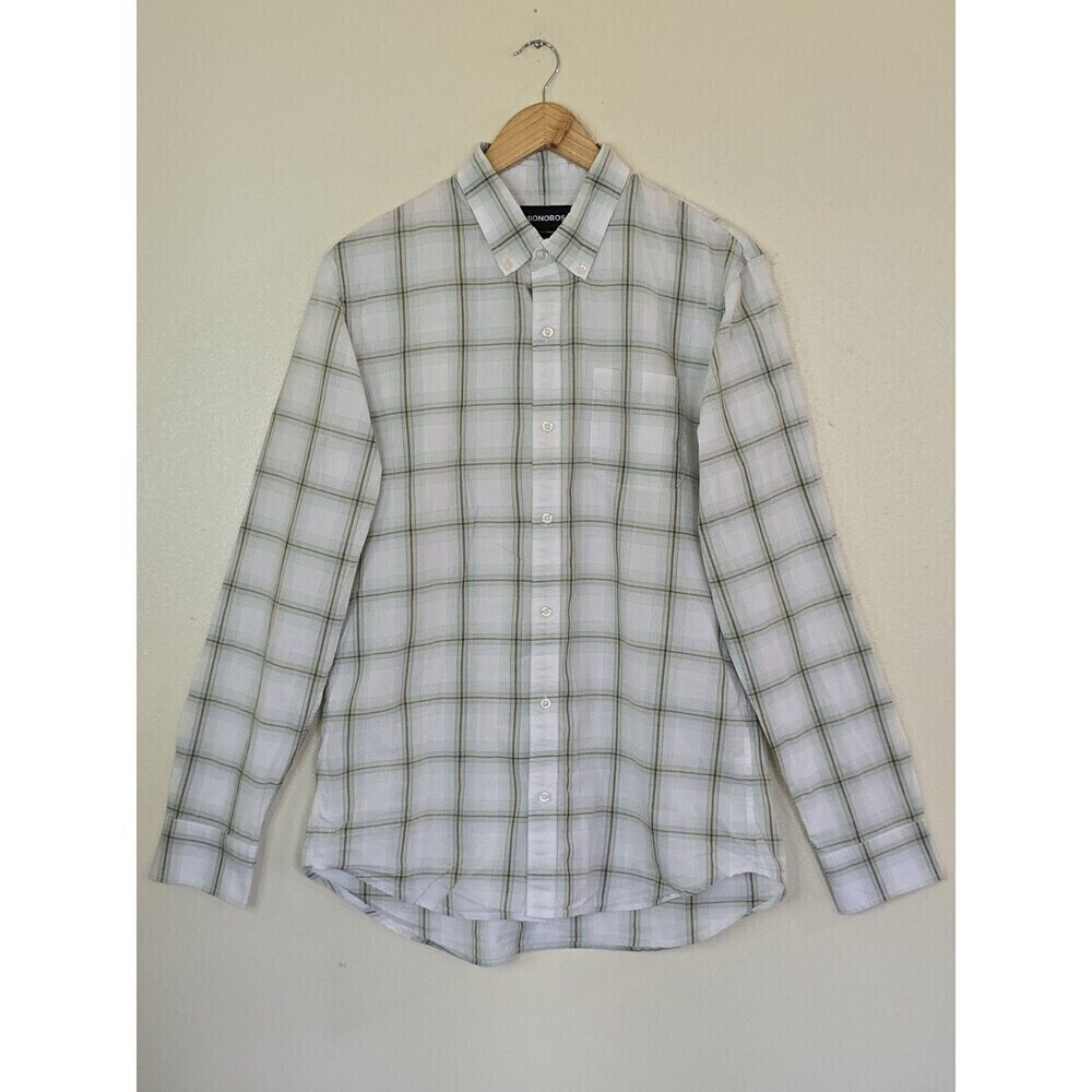 Bonobos Tailored Fit Shirt Mens Size Large Long Green White Plaid Button Down - Picture 3 of 14